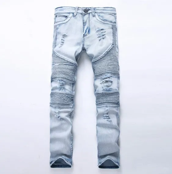 2018 Mens Skinny Jean Distressed Slim Elastic Jeans Denim Biker Jeans Hip hop Pants Washed Ripped Jeans