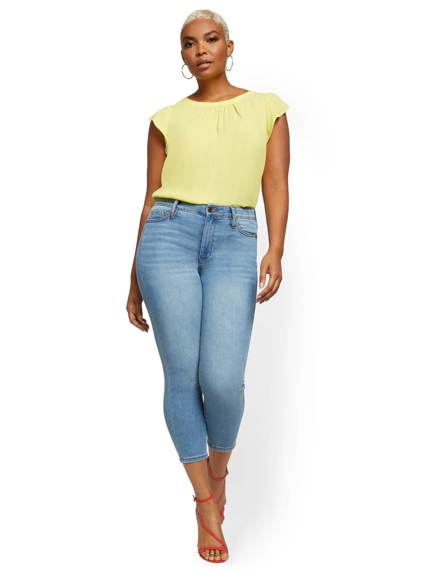 Abby High-Waisted Slimming Capri Jeans - Light Blue