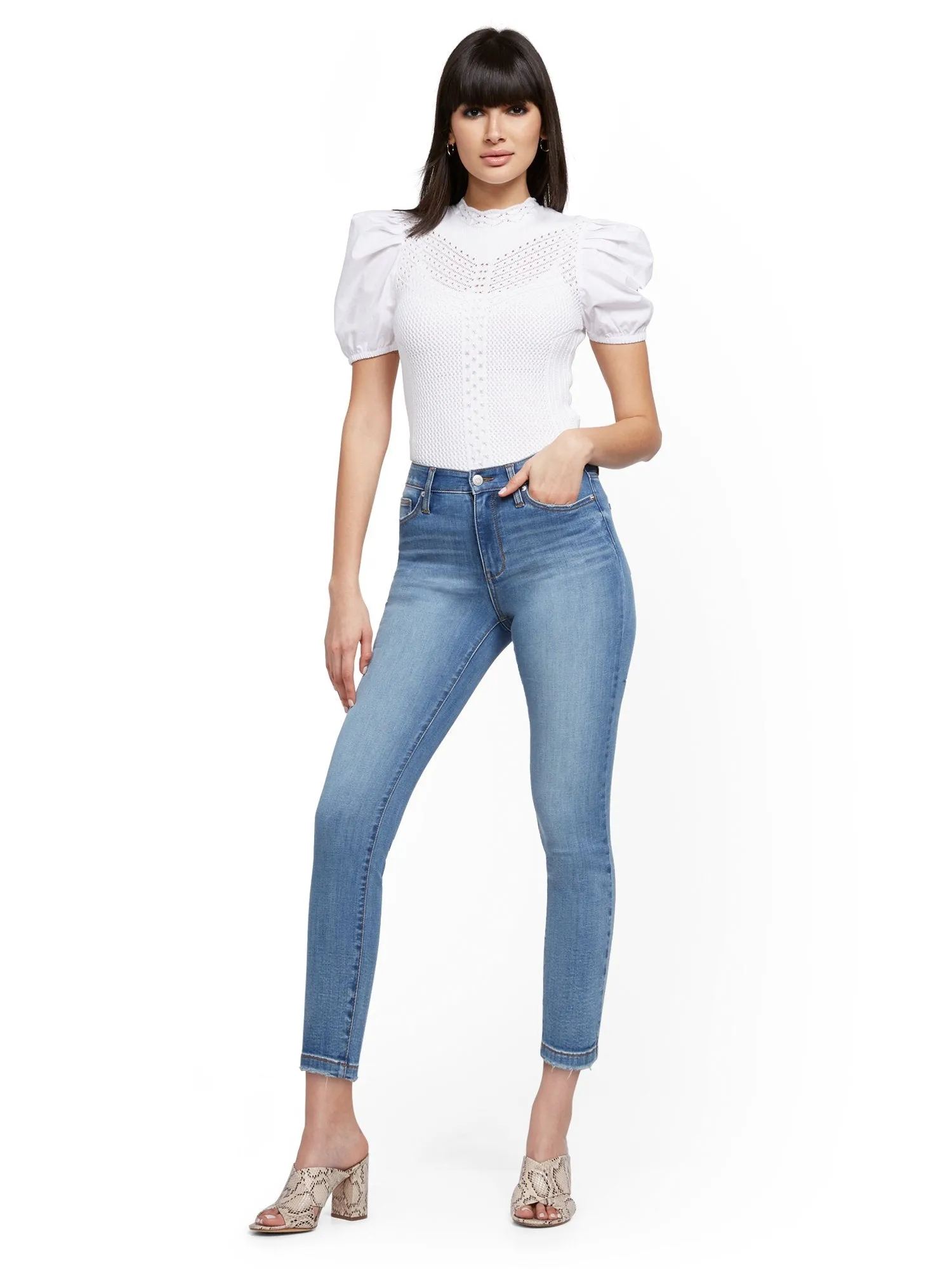 Abby Super High-Waisted No Gap Super-Skinny Ankle Jeans - Light Blue