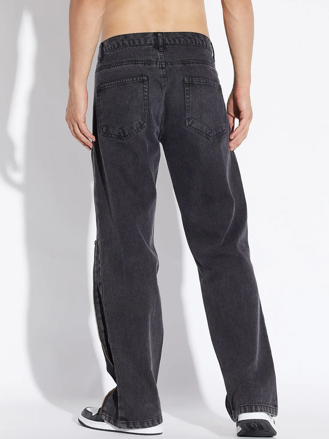 Black Zipped Adjustable Flared Denim