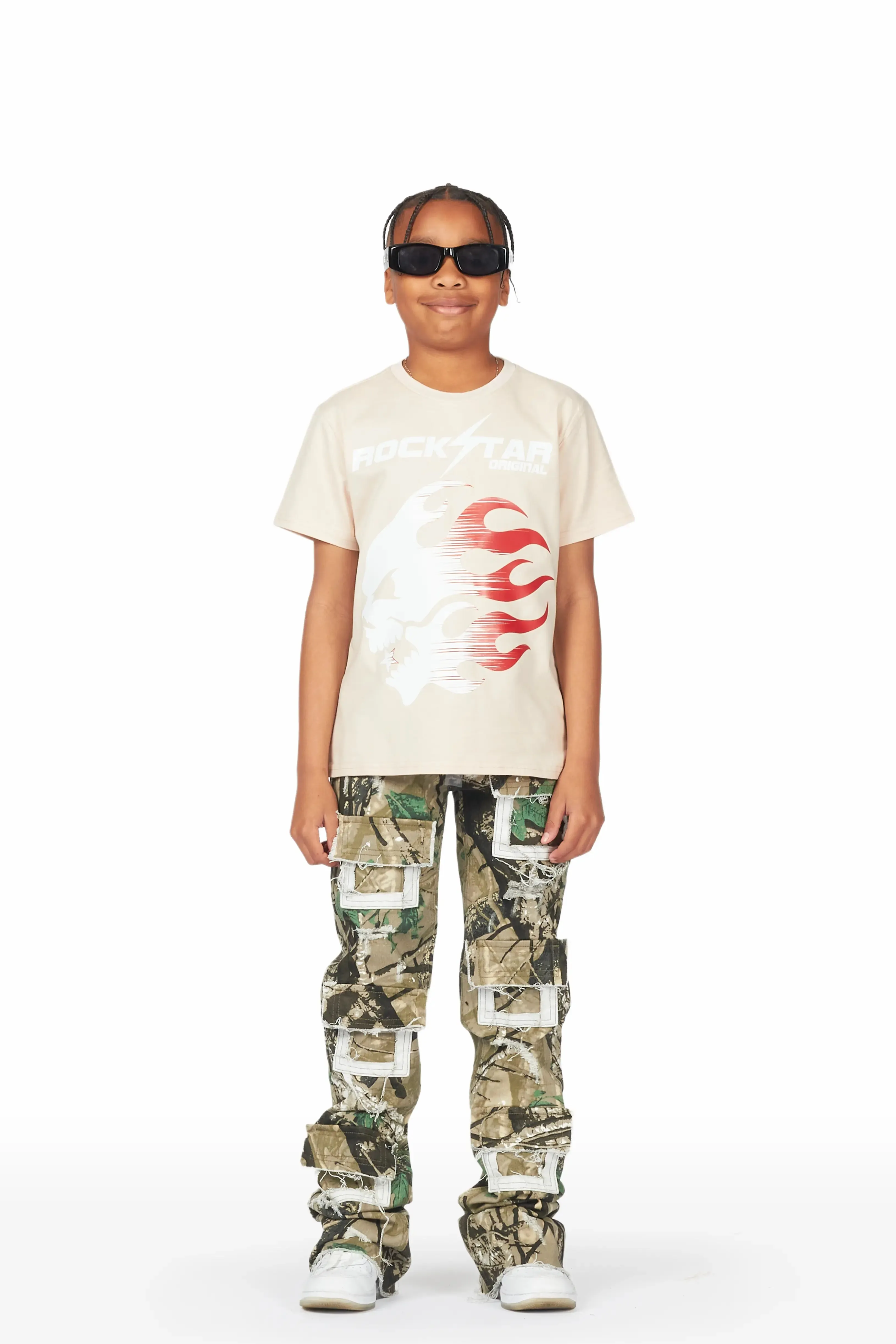 Boys Pooja Tree Camo Super Stacked Flare Jean