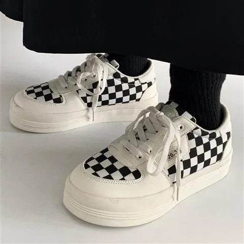 Casual Sneakers Women's Sports Shoes Plaid Tennis Female Platform Kawaii Vintage Vulcanize Fashion  Canvas