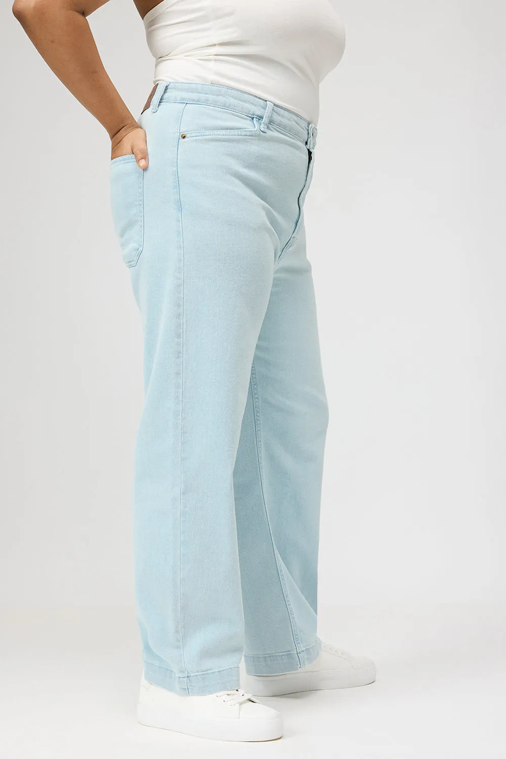 Curve Faded Blue High Waist Mom Fit Jeans