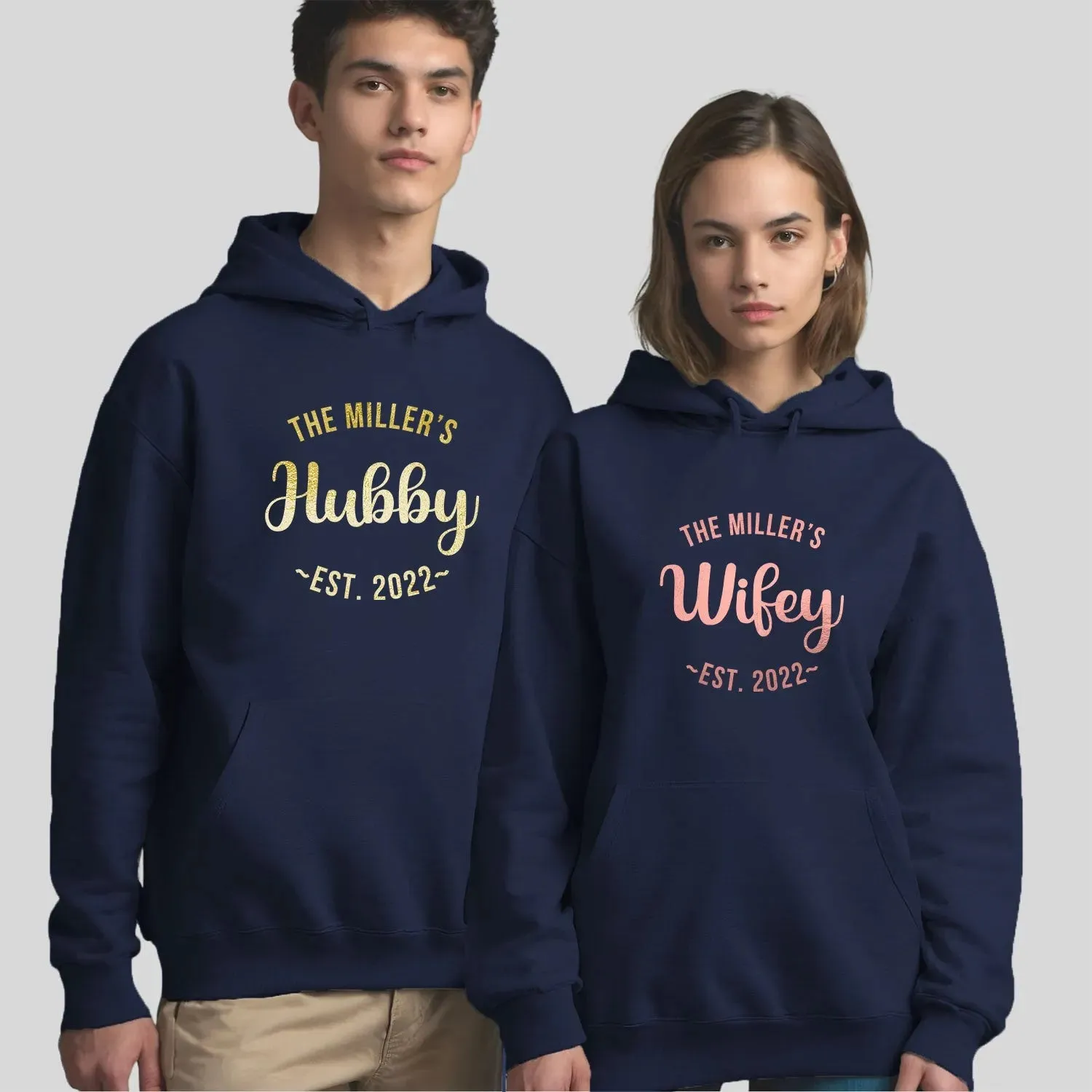 Custom Couples' Hoodies - 'Wifey & Hubby' - Anniversary or Valentine's Gift - Personalised Design