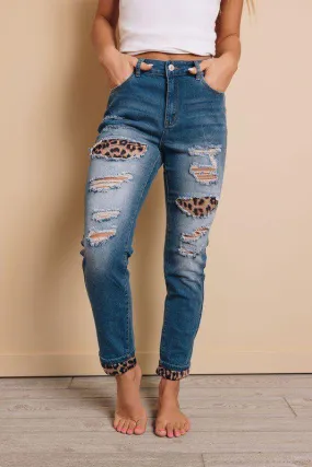 Distressed Animal Print Denim Jeans