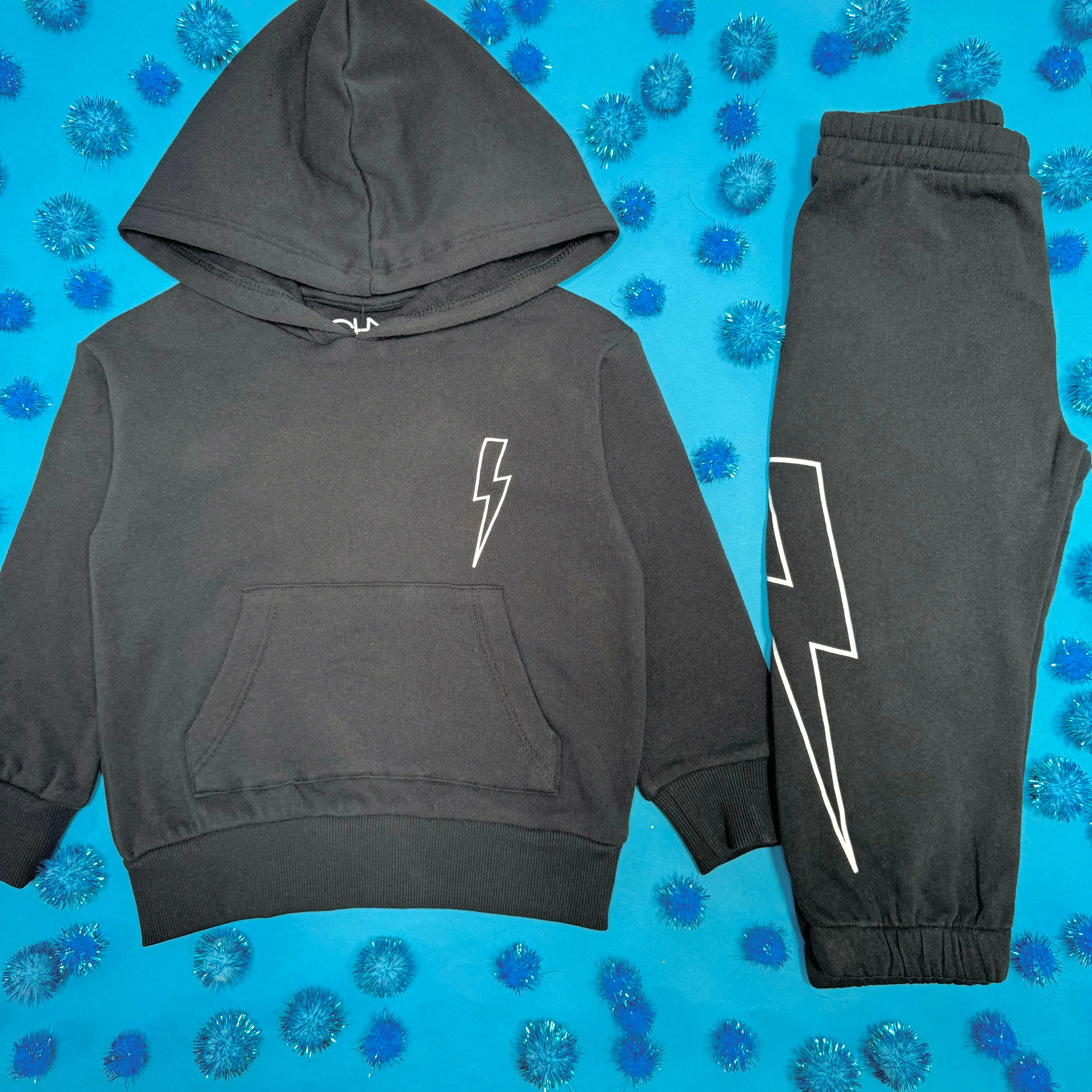 DISTRESSED LIGHTNING BOLT HOODIE