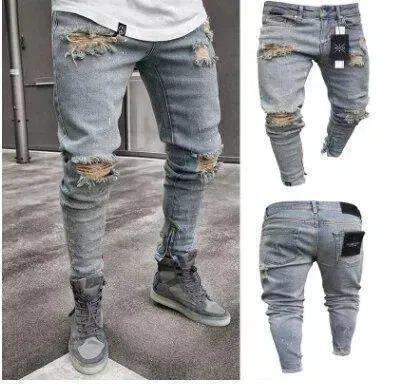 Distressed Stretch Jeans Pants For Men