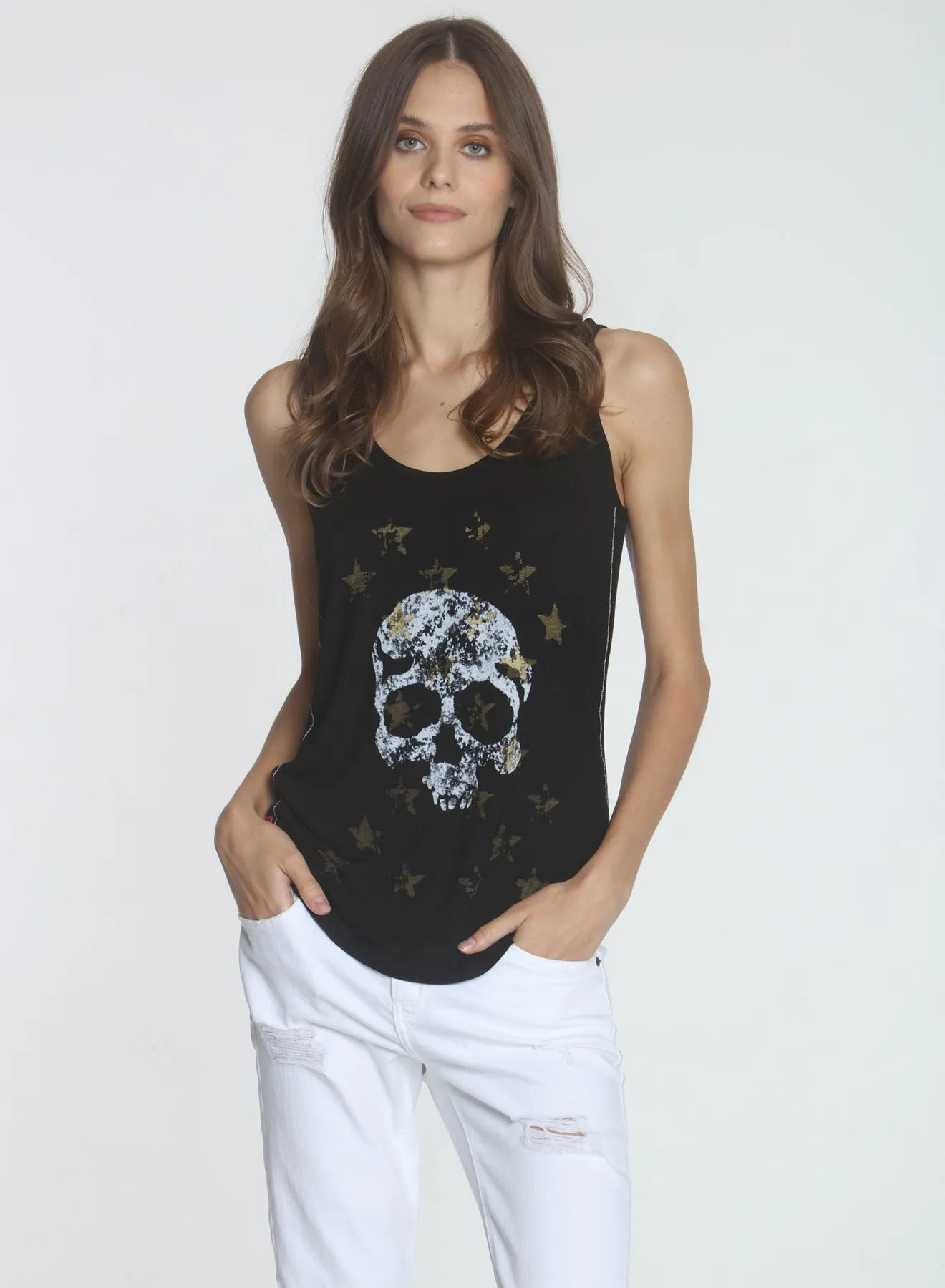 Graphic Ophelia Tank - Black Skull White