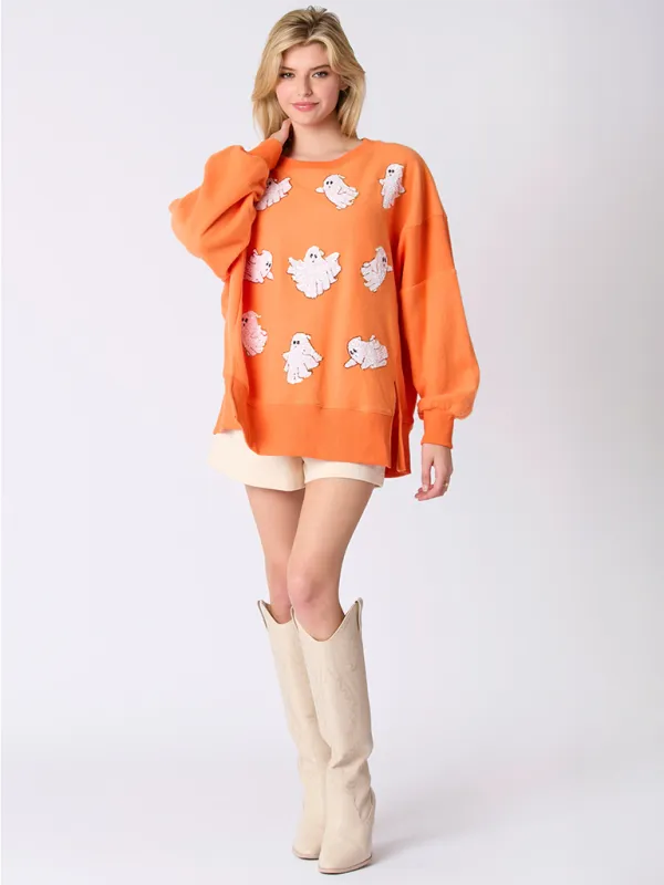 Halloween Ghost Sequin Top Loose Casual Sweatshirt