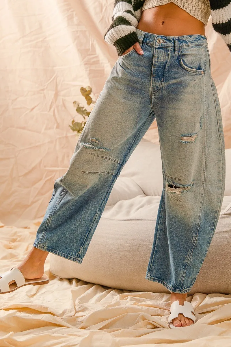 Jackie Mid-Rise Distressed Barrel Jeans