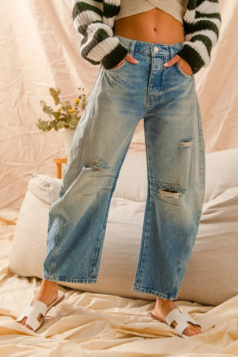 Jackie Mid-Rise Distressed Barrel Jeans