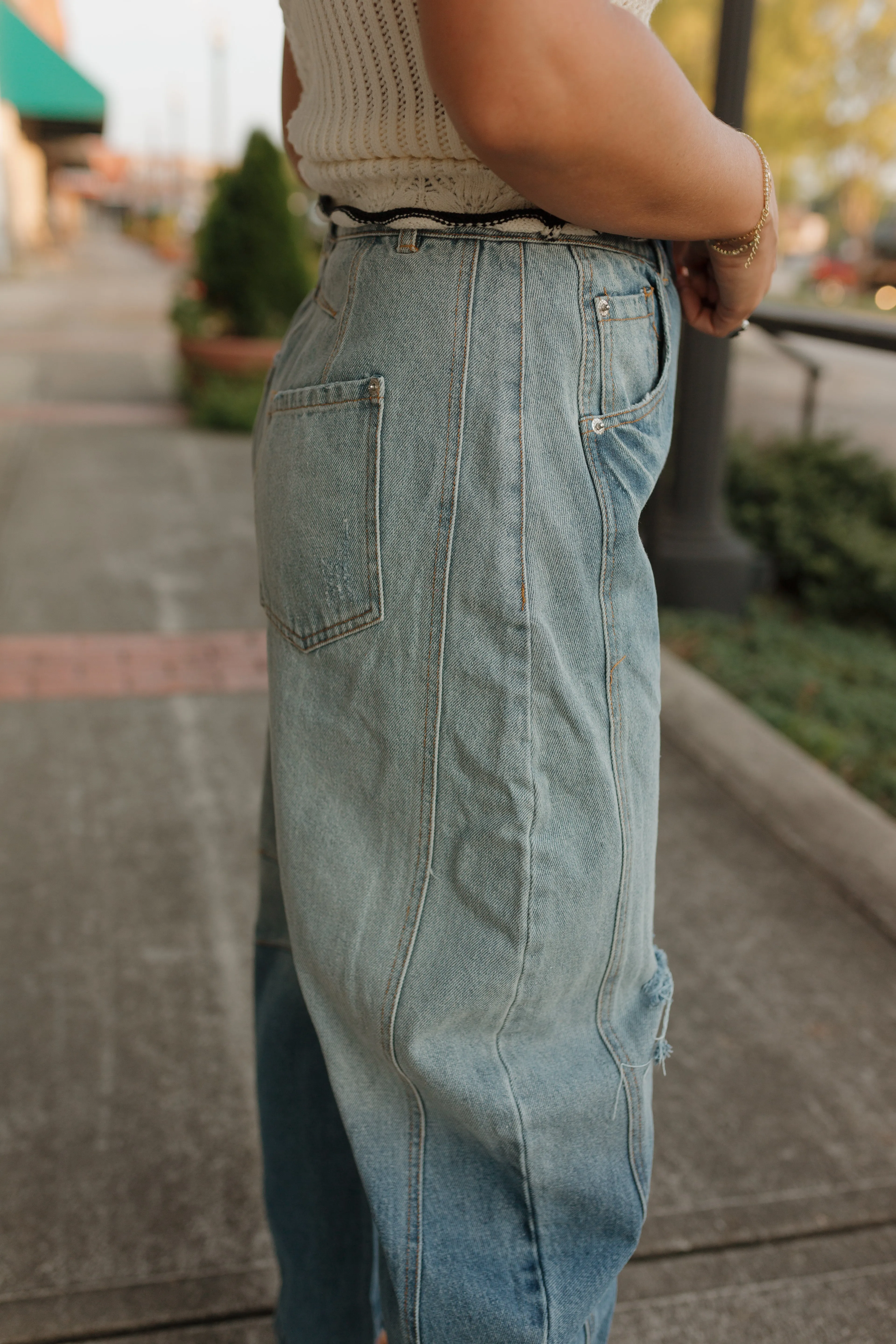 Jackie Mid-Rise Distressed Barrel Jeans