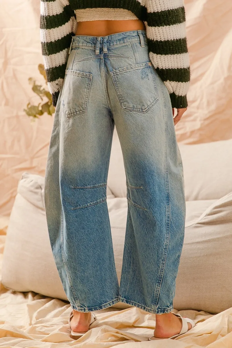 Jackie Mid-Rise Distressed Barrel Jeans