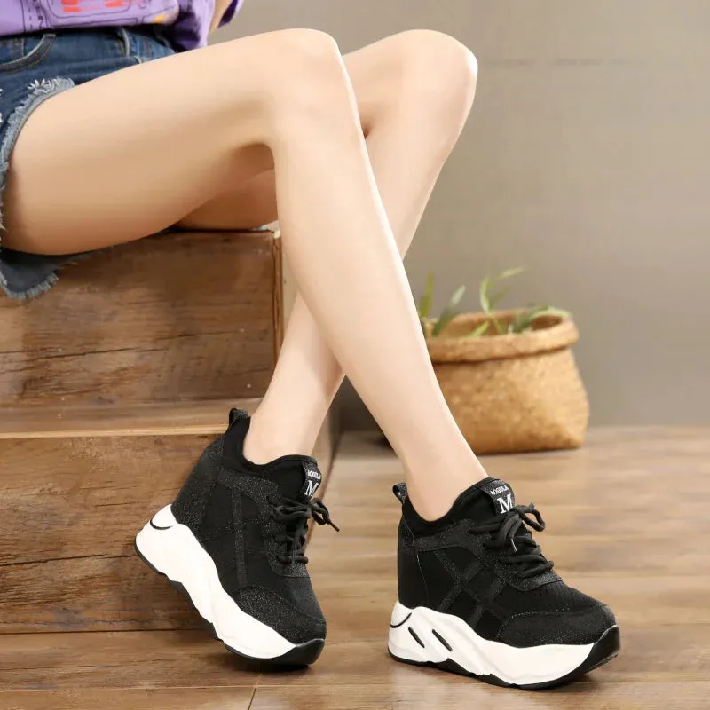 Joskaa 2024 New Women Black Platform Canvas Sneakers