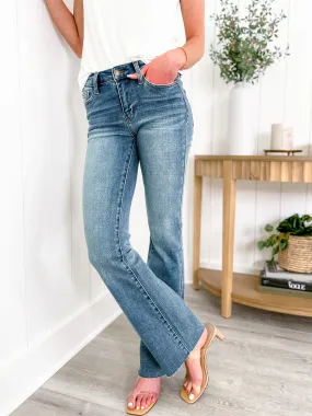 Judy Blue  Rinse and Repeat Medium Wash Mid Rise Raw Hem Bootcut Jeans