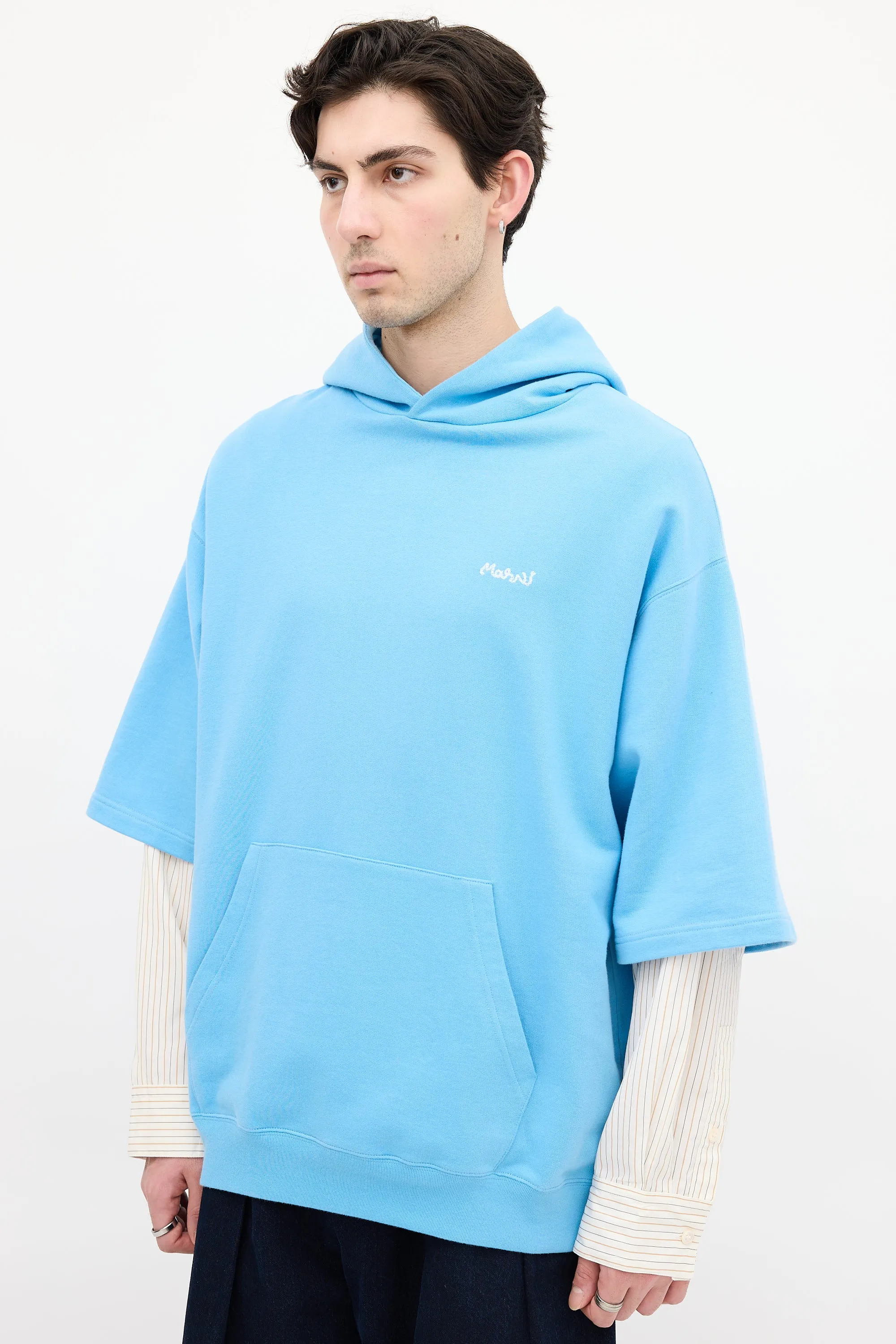 Light Blue Layered Logo Hoodie