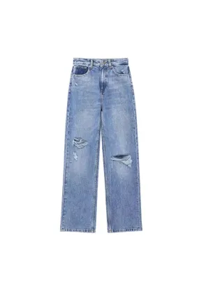 'Louise 'Euro Style Ripped Straight-Leg Denim Pants