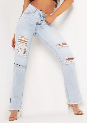 Lucie Denim Light Wash Distressed Split Raw Hem Jeans