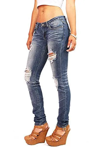 Machine Women's Juniors Low Rise Distressed Skinny Jeans, Faded Denim,7