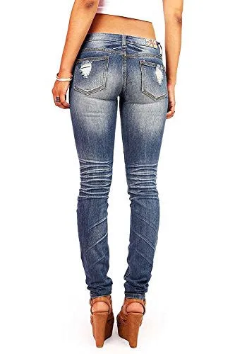 Machine Women's Juniors Low Rise Distressed Skinny Jeans, Faded Denim,7