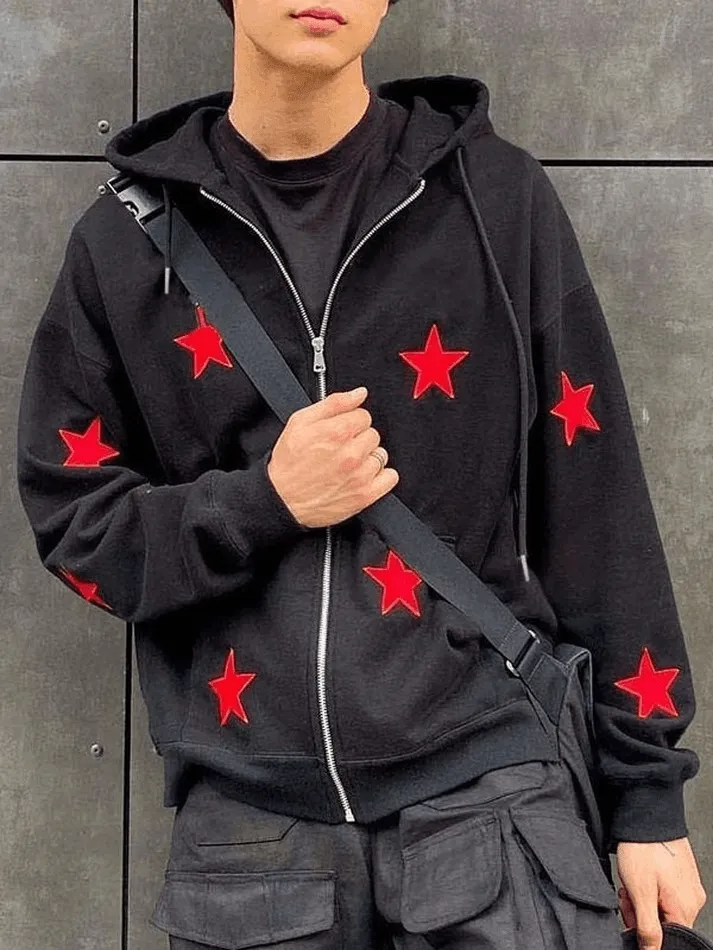 Men's Patch Star Zip Up Hoodie