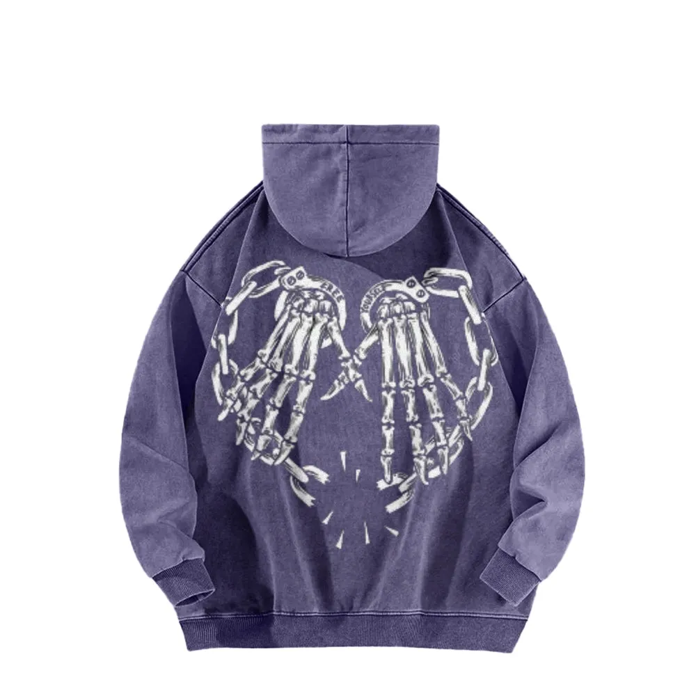 Mens Vintage Skeleton Heart Hand Graphic Hoodies