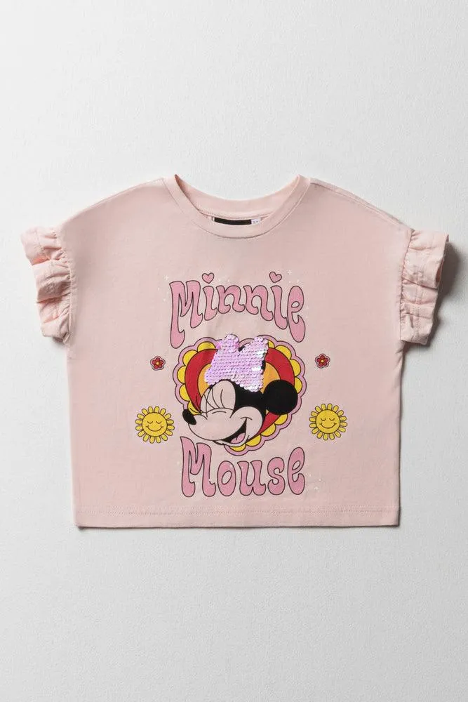 Minnie Mouse Frill Sleeve T-Shirt Pink