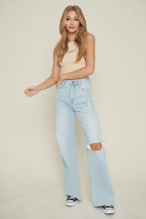 MIU Distressed Wide Leg Jeans