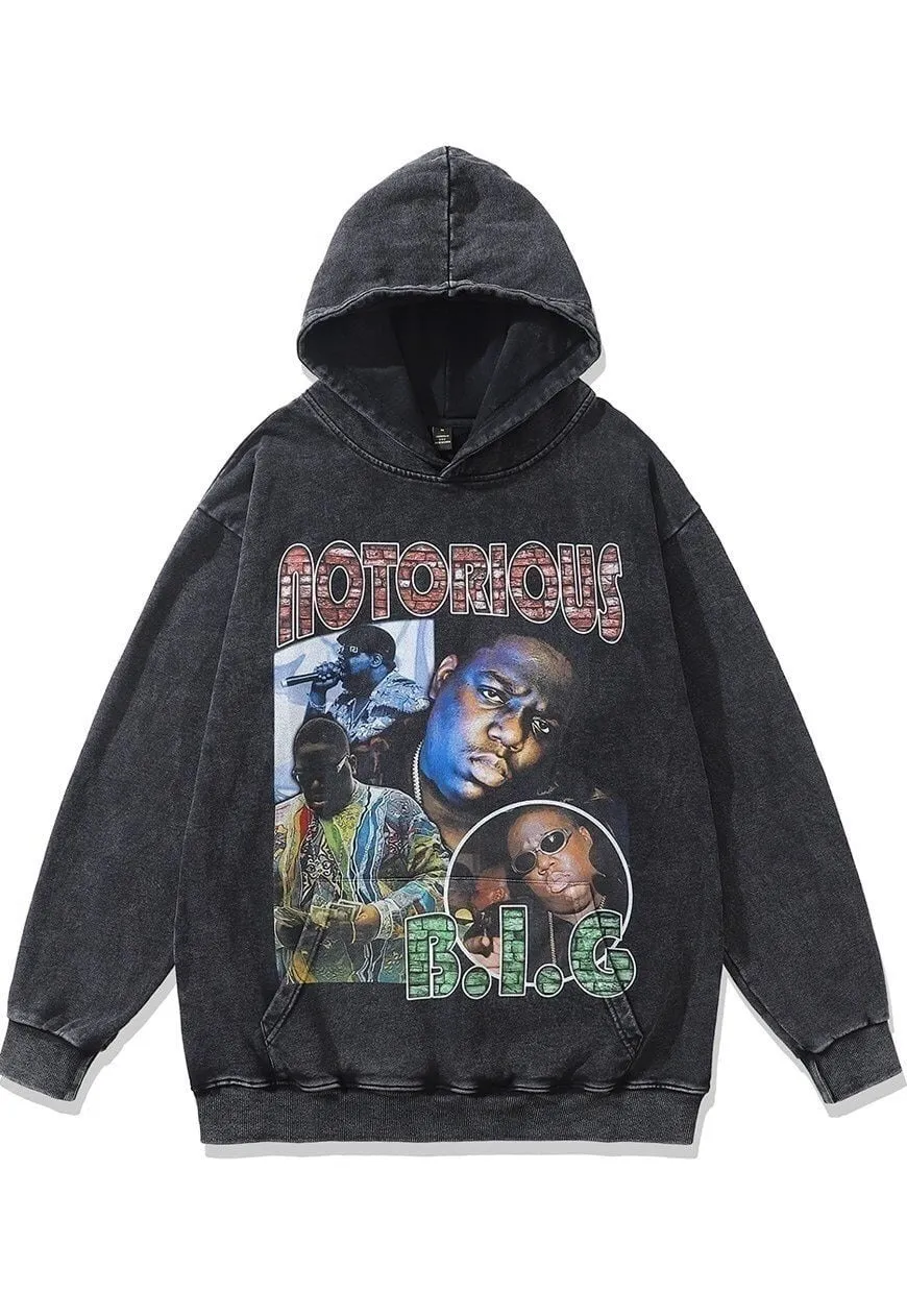 Notorious Big hoodie rapper print pullover hiphop top grey