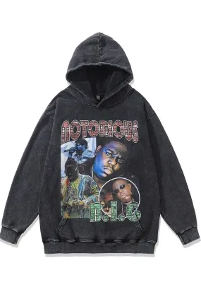 Notorious Big hoodie rapper print pullover hiphop top grey