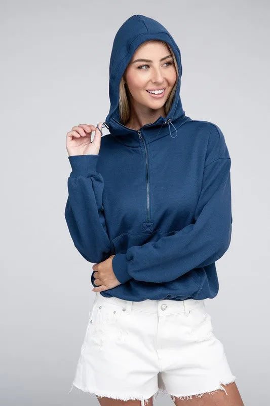 NUVI APPAREL Dark Blue Zip Pullover Hooded Sweater