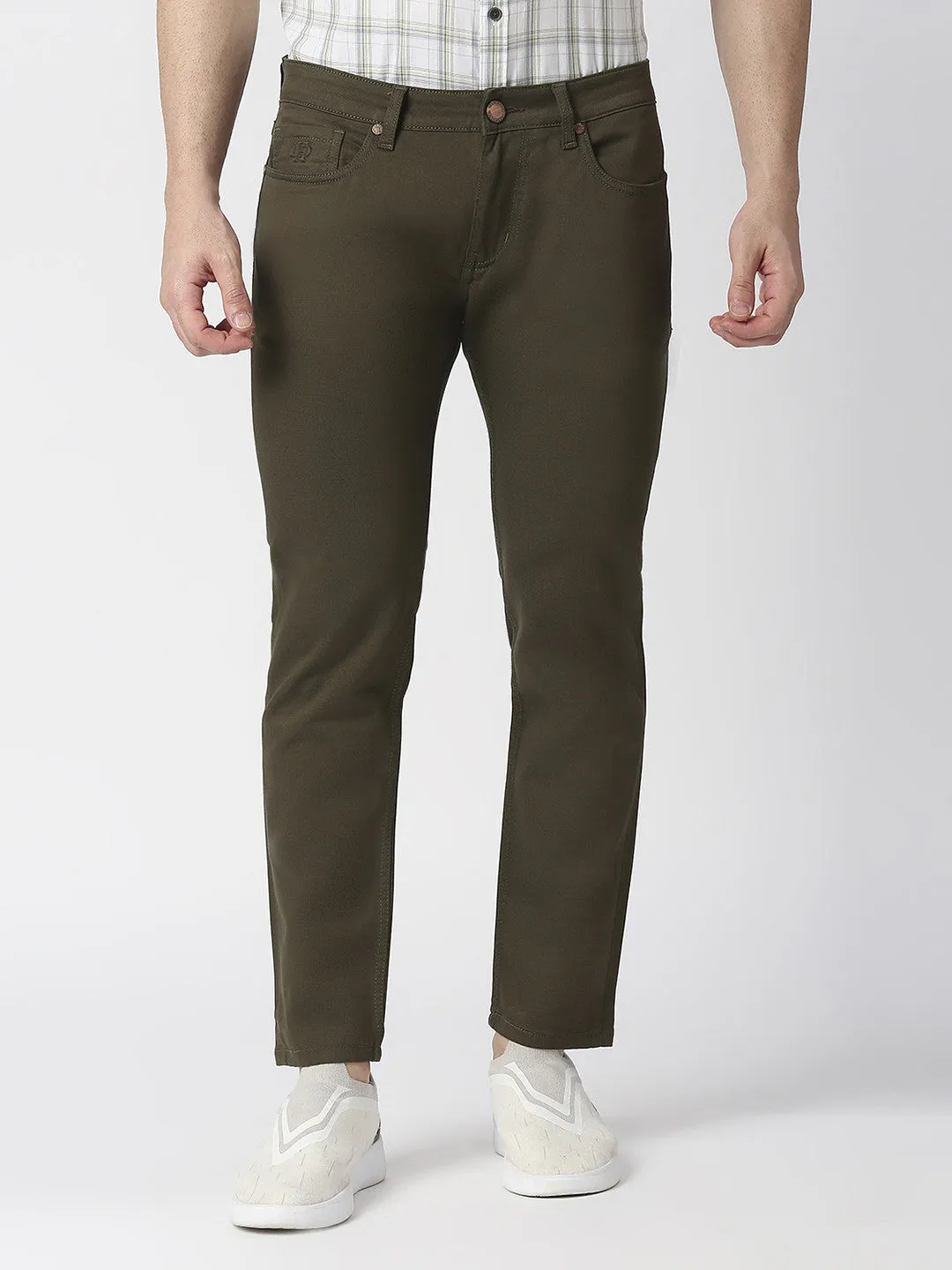 Olive Green Slim Tapered Cotton Stretch Jeans