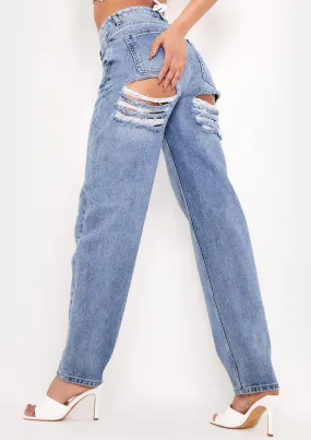 Paige Mid Wash Ripped Bum Detail Jeans