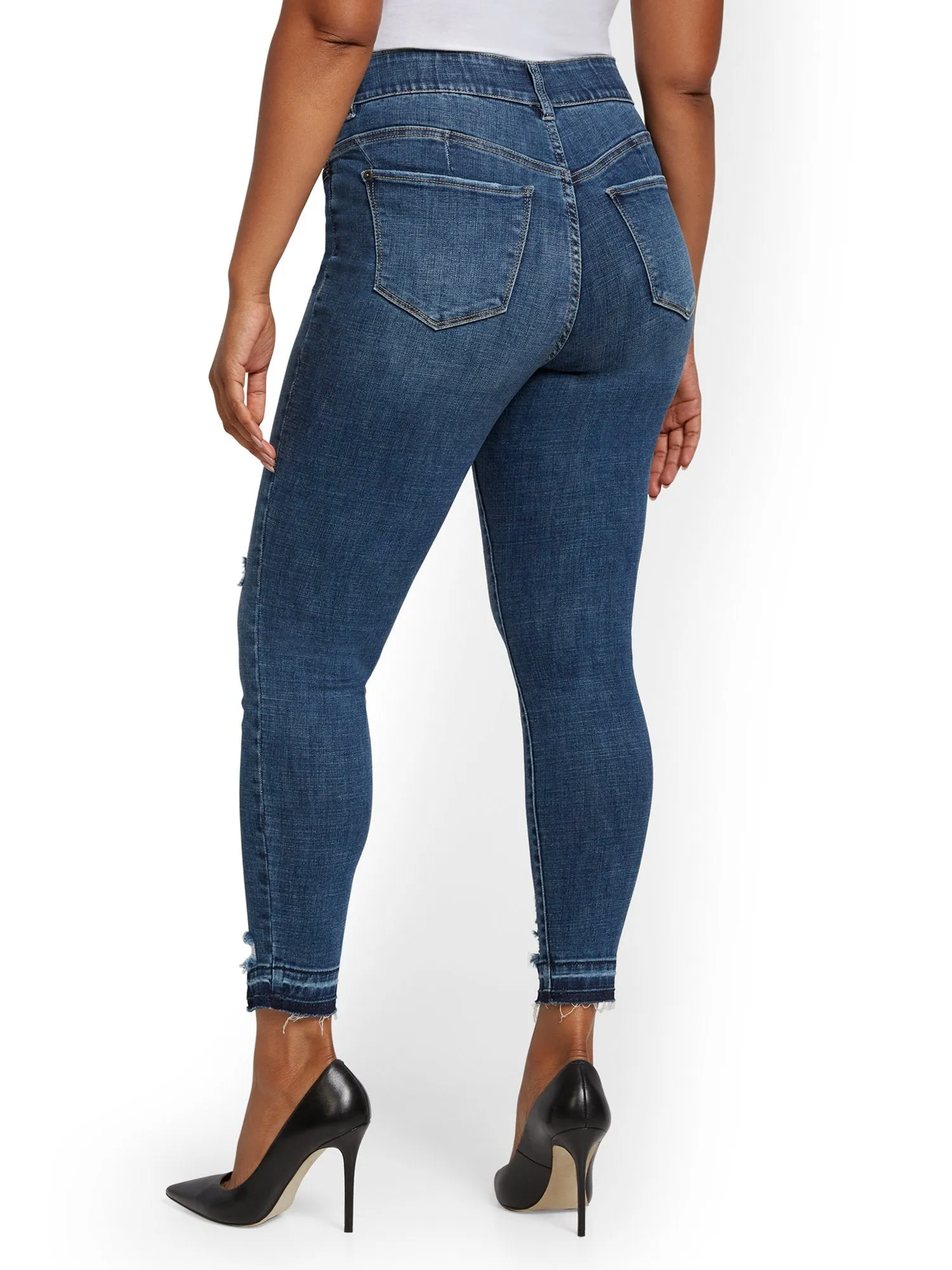 Petite Mya Curvy High-Waisted Sculpting No Gap Super-Skinny Ankle Jeans - Chameleon Blue