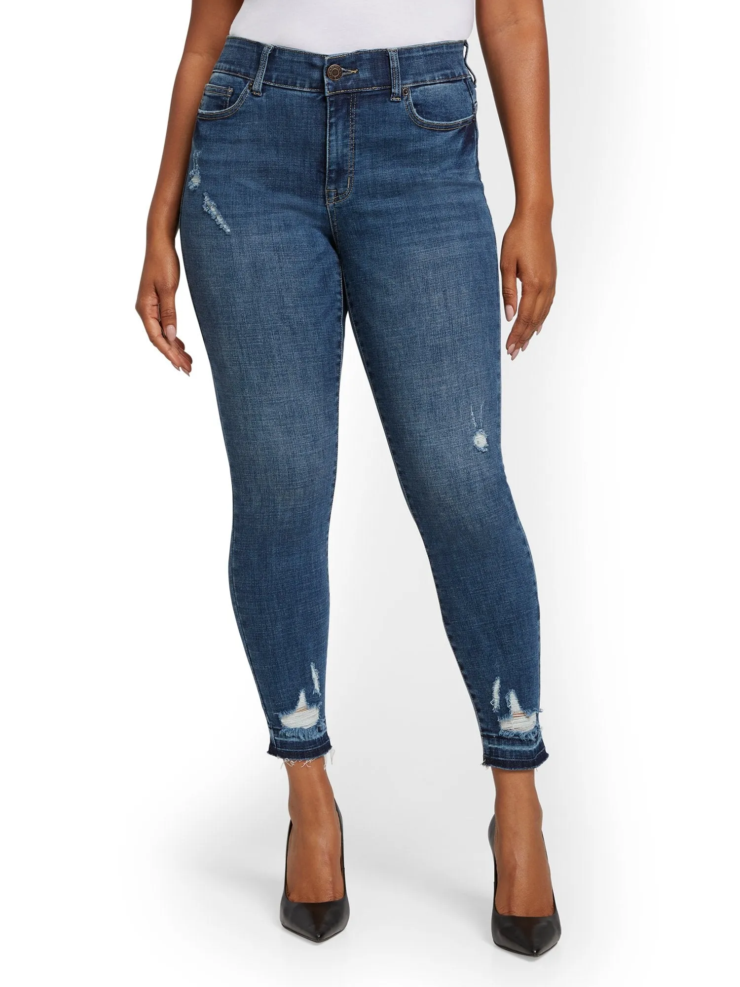 Petite Mya Curvy High-Waisted Sculpting No Gap Super-Skinny Ankle Jeans - Chameleon Blue