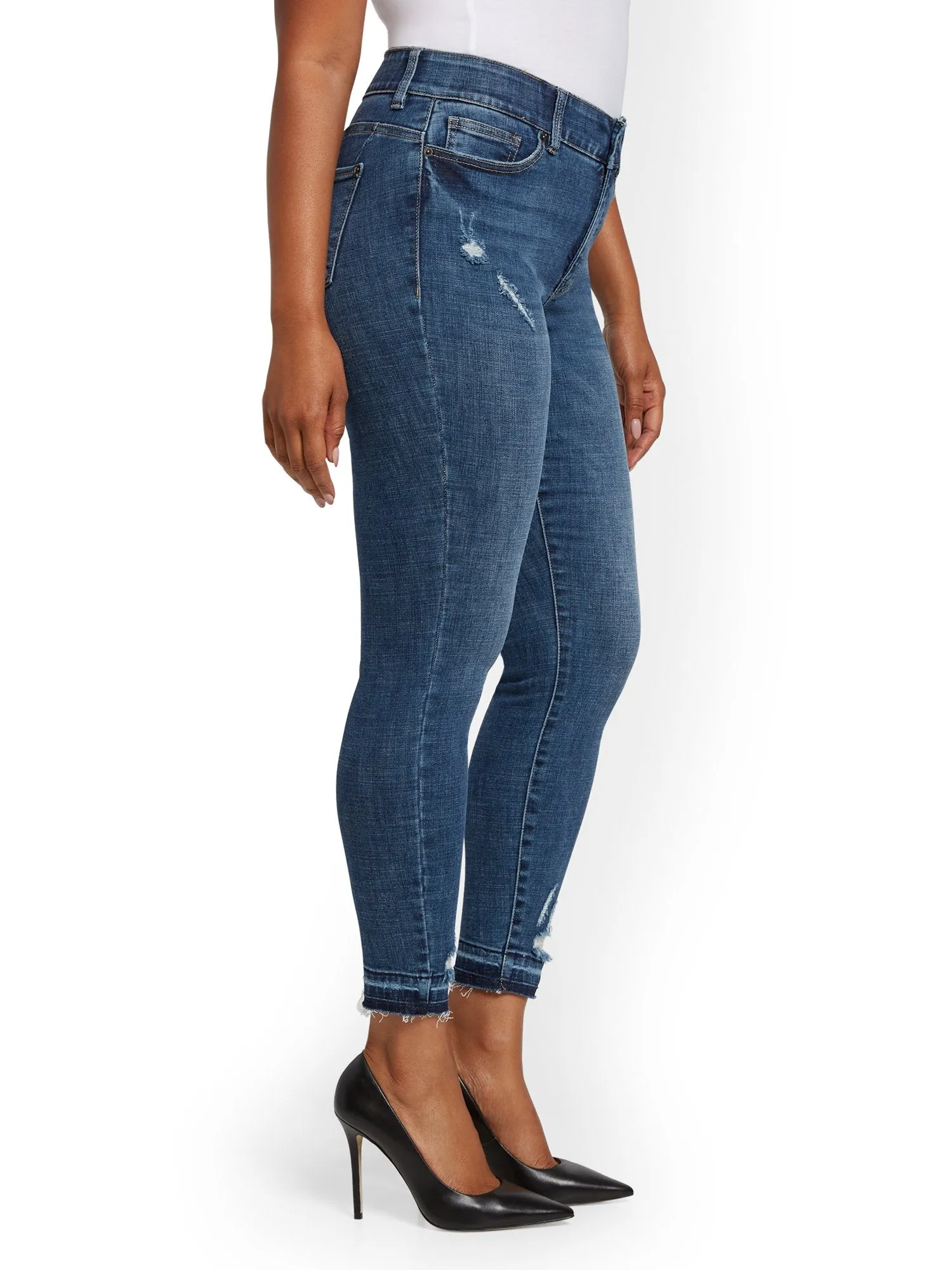 Petite Mya Curvy High-Waisted Sculpting No Gap Super-Skinny Ankle Jeans - Chameleon Blue