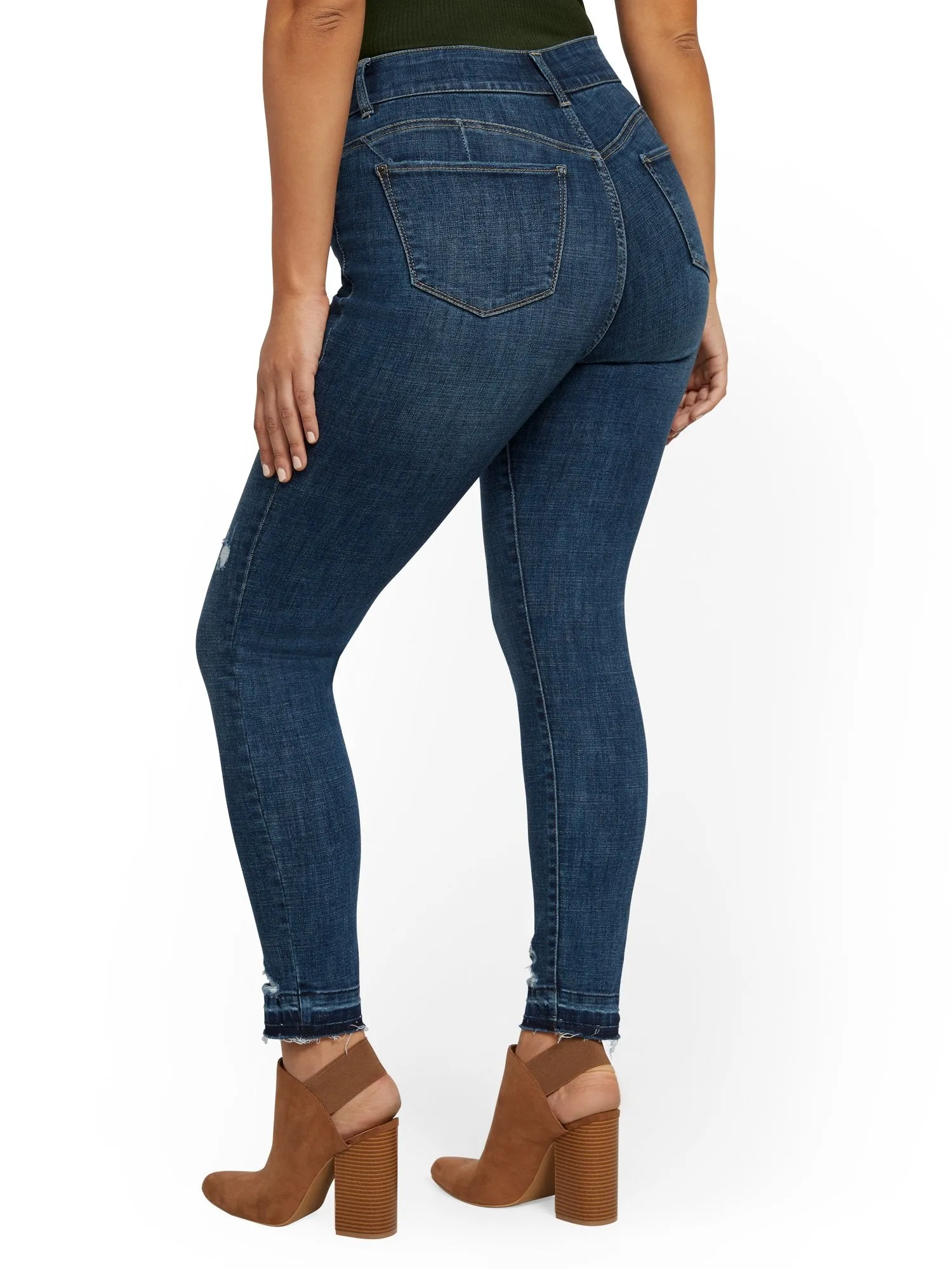 Petite Mya Curvy High-Waisted Sculpting No Gap Super-Skinny Ankle Jeans - Chameleon Blue