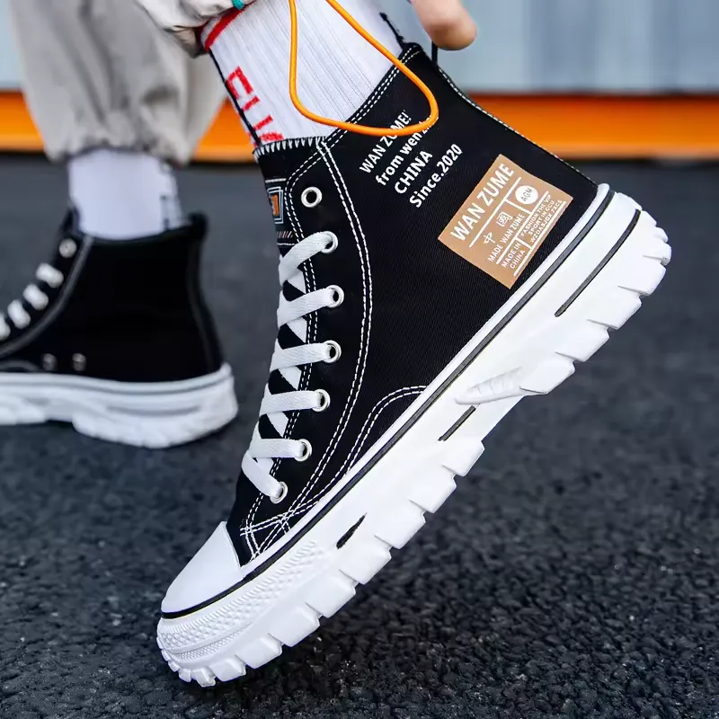 Retro High-Top Canvas Sneakers with Chunky Sole