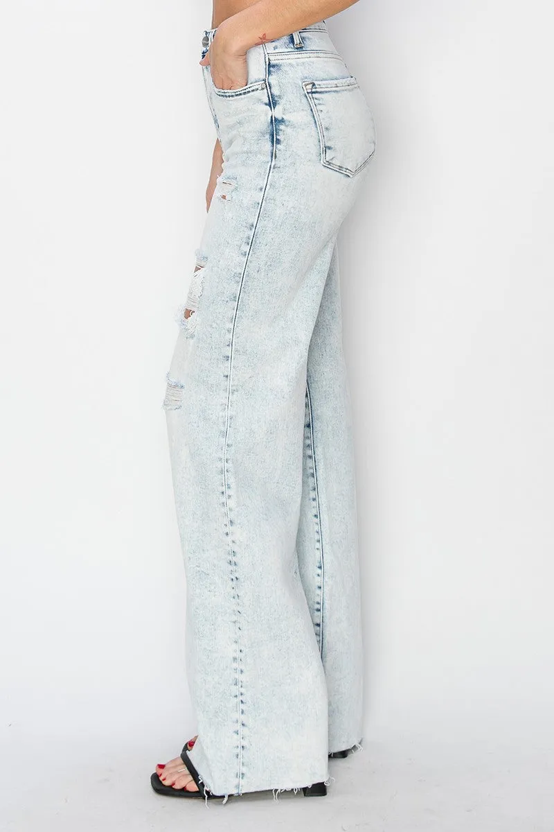 RISEN Distressed Acid Wash Wide Jeans