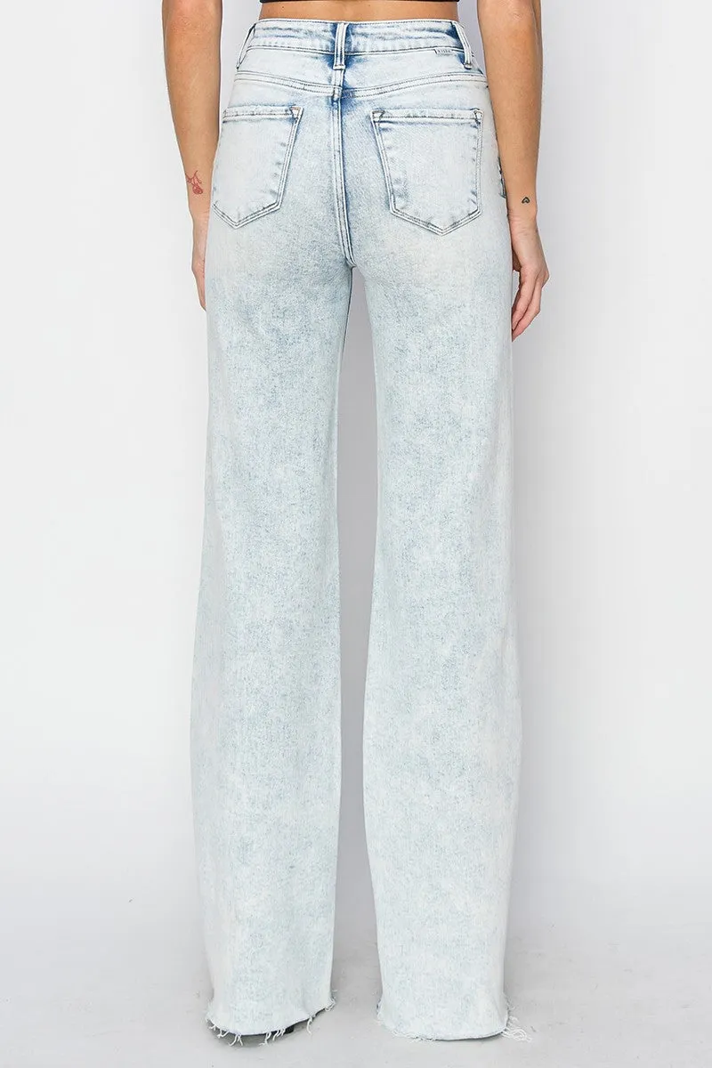 RISEN Distressed Acid Wash Wide Jeans