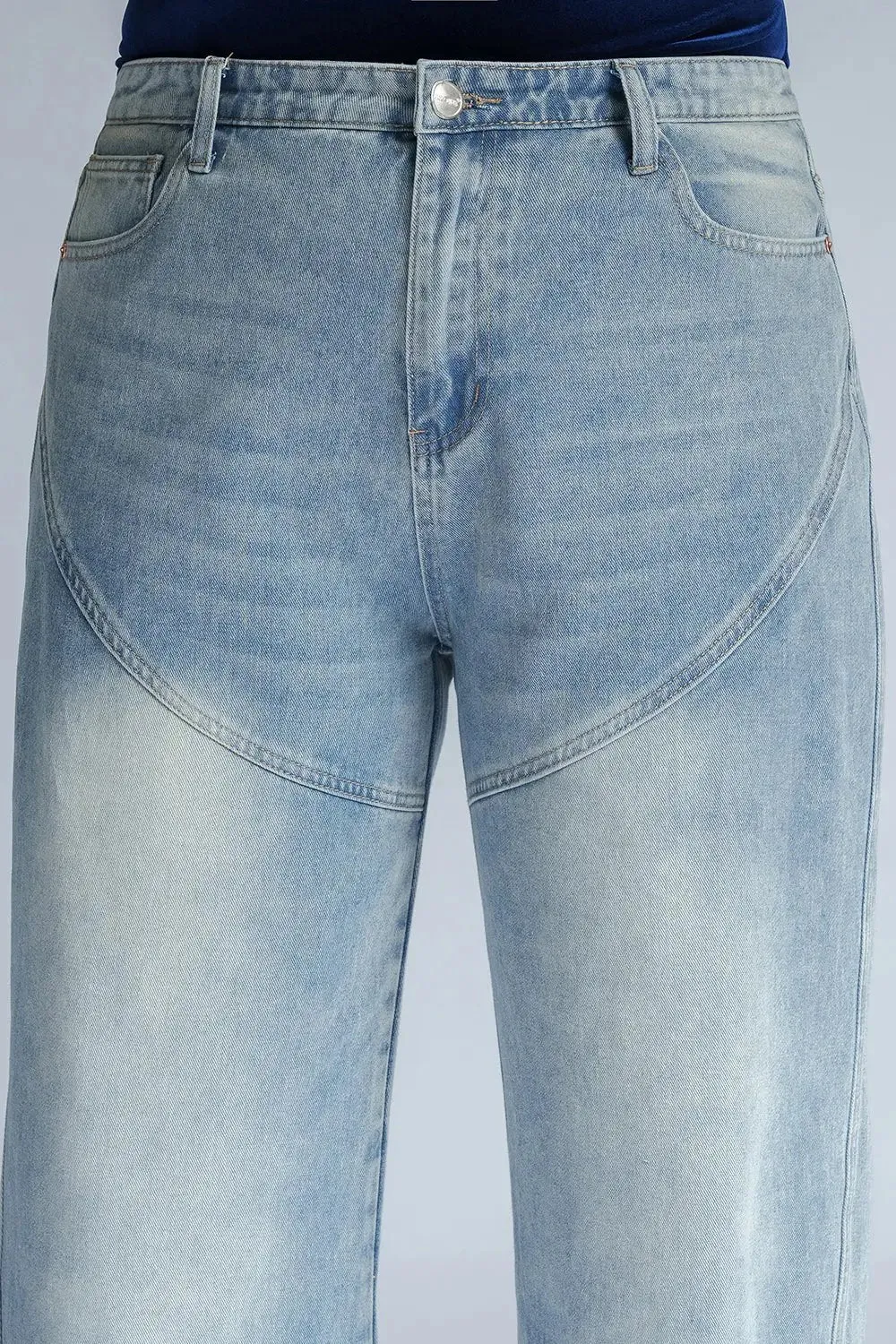 Serene Sky Curve Panelled Straight Fit Jeans