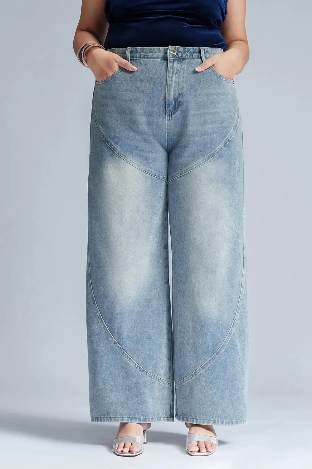 Serene Sky Curve Panelled Straight Fit Jeans