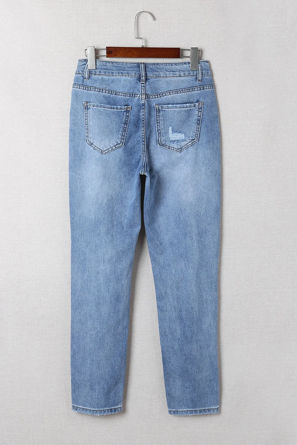 Sky Blue Distressed Slits Straight Jeans