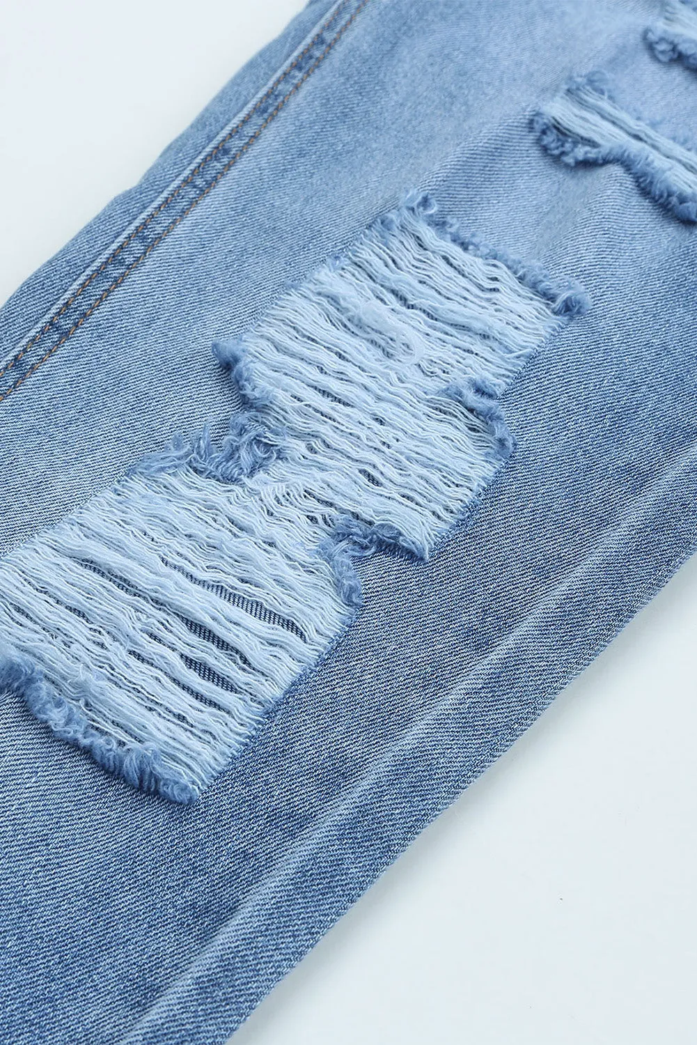 Sky Blue Distressed Slits Straight Jeans