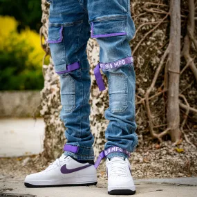 Strapped Up Slim Utility Medium Washed Jeans Purple