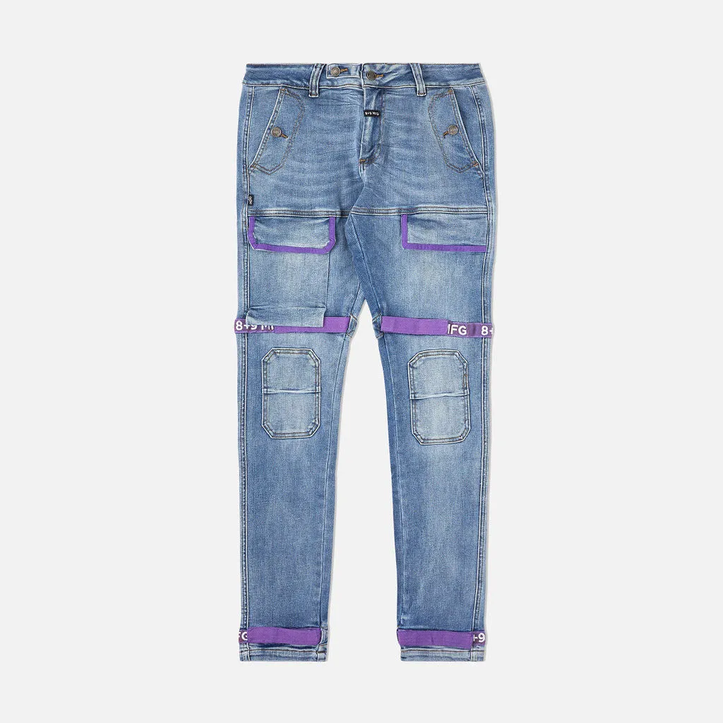 Strapped Up Slim Utility Medium Washed Jeans Purple