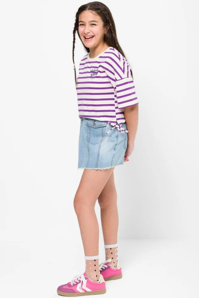 Stripe Cropped Short Sleeve T-Shirt Lilac