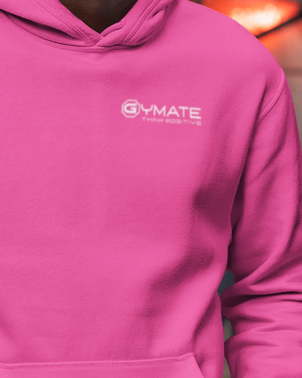 Stylish Mens Pink Hoodies chest 'Think Positive'