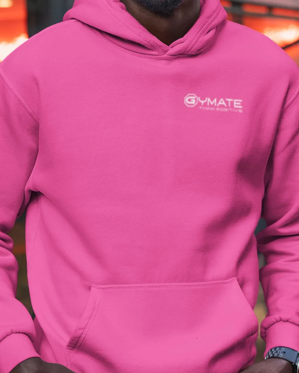 Stylish Mens Pink Hoodies chest 'Think Positive'