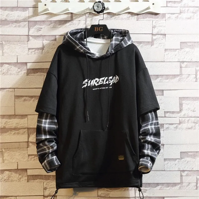 Tartan Patchwork Layered Hoodie Mens Hoodie 3 Colours Casual Skater Hip Hop Fashion Lightweight Everyday Hoodie